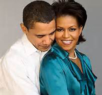 President Barack Obama in tender embrace of Michelle